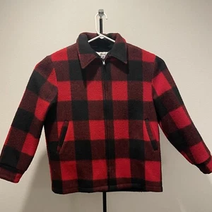 Vtg 70s Woolrich Plaid Wool Mackinaw Coat Talon Sherpa Pile Fleece Lined Large  - Picture 1 of 5