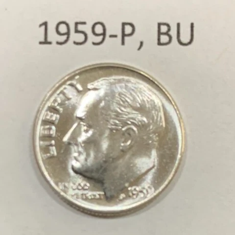 1959 P Roosevelt Dime BU ~ 90% Silver ~ Uncirculated U.S. Coin from Roll ~ D2115 Cover