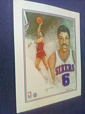 IMPRESIÓN LITOGRÁFICA FIRMADA VINTAGE JULIUS ERVING 16 pulgadas x 20 pulgadas por el artista bill clark Foto 1 de 4