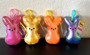 PEEPS SET 4 Metallic Multicolor Easter Bunny Plush 4.5" Backpack Clip On NEW+TAG - Picture 1 of 19