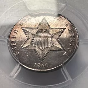 1860 Silver 3 Cent PCGS PROOF GENUINE Filed Rims UNC Details. #6849 - Picture 1 of 4