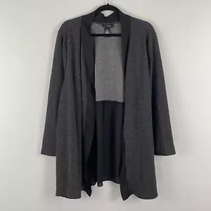 Catherines Any Wear Cardigan Jacket Womens 3X Black Gray Knit Chiffon Trim Open - Picture 1 of 9