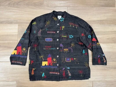 Vintage Chicos Women's Silk Jacket Size 3 XL Embroidered Ethnic Art 90s Y2K EUC - Image 1 of 4