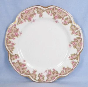 Haviland Limoges Dessert Plate Pink Roses Green Scrolls Gray Medallion Porcelain - Picture 1 of 4