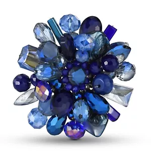 Midnight Blue Blossoming Lotus Lapis Stone Floral Pin/Brooch - Picture 1 of 8