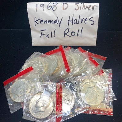 1968 D plata Estados Unidos como nuevo sellado sin circular Kennedy medio dólar rollo completo Foto 1 de 2