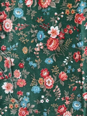 Vtg Sewing Fabric Concord Calico coral aqua rose on green background 1/4 yard + - Image 1 of 3