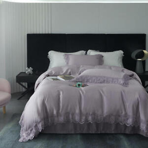 Bedding set 4pcs 100S tencel lace embroidere duvet cover flat sheet pillowcases 