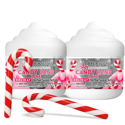 2pc Hempz Candy Cane Lane Herbal Body Scrub 4oz ltd. Edition Peppermint Vanilla - Image 1 of 3