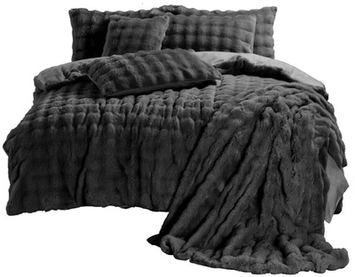 SLEEPY WILLOWS Ethel May Shaggy Square Faux Fur Fleece Duvet Cover, Throw and Cushion Covers