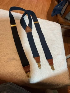 Tirantes vintage para hombre de Alemania Occidental con clips de cuero marrón y latón - Imagen 1 de 5