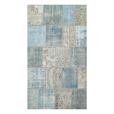 Flat Weave Wool Turkish Patchwork 6'x9' Hand Knotted Oriental Area Rug Blue - Image 1 of 4