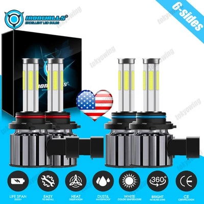 4X 9005 9006 LED Headlights Kit Combo Bulbs 6000K High Low Beam 2000000LM Bright - Image 1 of 4