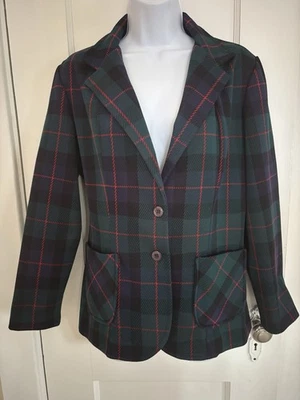 70s Vintage  Green Plaid Knit Blazer Womens M 8 Jacket College , Preppy - Image 1 of 4