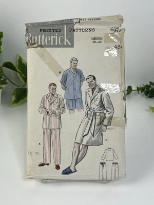 Pajamas Sleep Coat Robe Mens M 38-40 Vtg 50s CUT Pattern 6317 Hollywood Regency - Image 1 of 2