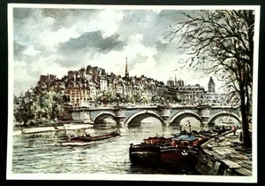 Litografía J. Chardon Paris Postal Cité et la Seine 1981 - Imagen 1 de 2