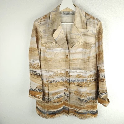 Chaqueta Blazer Chico's 2 Mezcla Seda Verano Otoño Sahara Beige Neutro Mujer ~L Foto 1 de 4