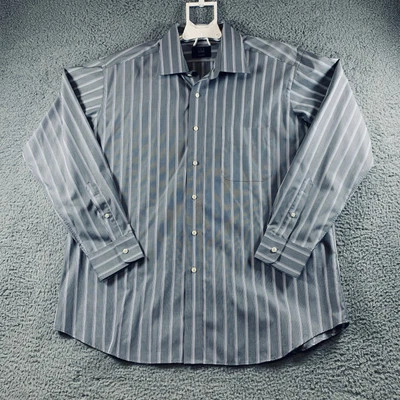 IKE Behar Dress Shirt Men Long Sleeve Button Up Cotton Stripe Gray Size 17 34/35 - Image 1 of 4
