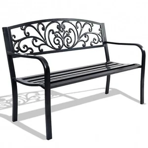 50 Inch Patio Park Steel Frame Cast Iron Backrest Bench Porch Chair - Color: Bla - Picture 1 of 6