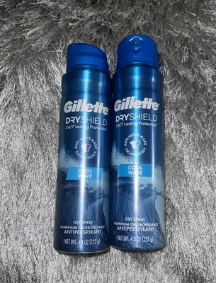 Lote de 2 antitranspirantes Gillette Dryshield Cool Wave Dry Spray 4,3 oz caducidad 27/08 Foto 1 de 3