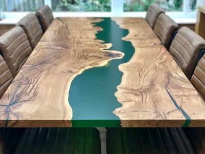 Green Epoxy Resin Dining Table Custom Made Handmade Natural Wood Resin Decor - Image 1 of 4
