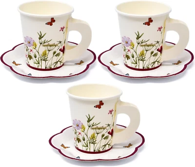 24 tazas de té desechables para fiesta de té de 5 oz 24 platillos plato de papel floral flor silvestre butte Foto 1 de 4