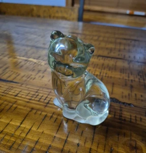 Clear Green Art Glass Cat Paperweight Kitty Figurine Peoples Republic of China - Picture 1 of 21