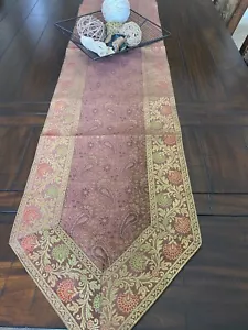 Table Runner Brown Brocade 72 Inch Silk Paisley Formal Brown and Gold Boho Gift - Picture 1 of 6