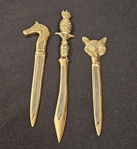 3 Brass letter opener Horse Fox Pineapple Desk Collectible - Picture 1 of 18