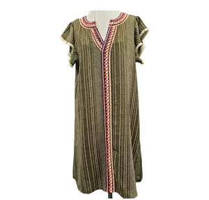 THLM Mujer Vestido Túnica Top Pullover Manga Corta Bordado Forrado Verde Talla Lg - Imagen 1 de 9