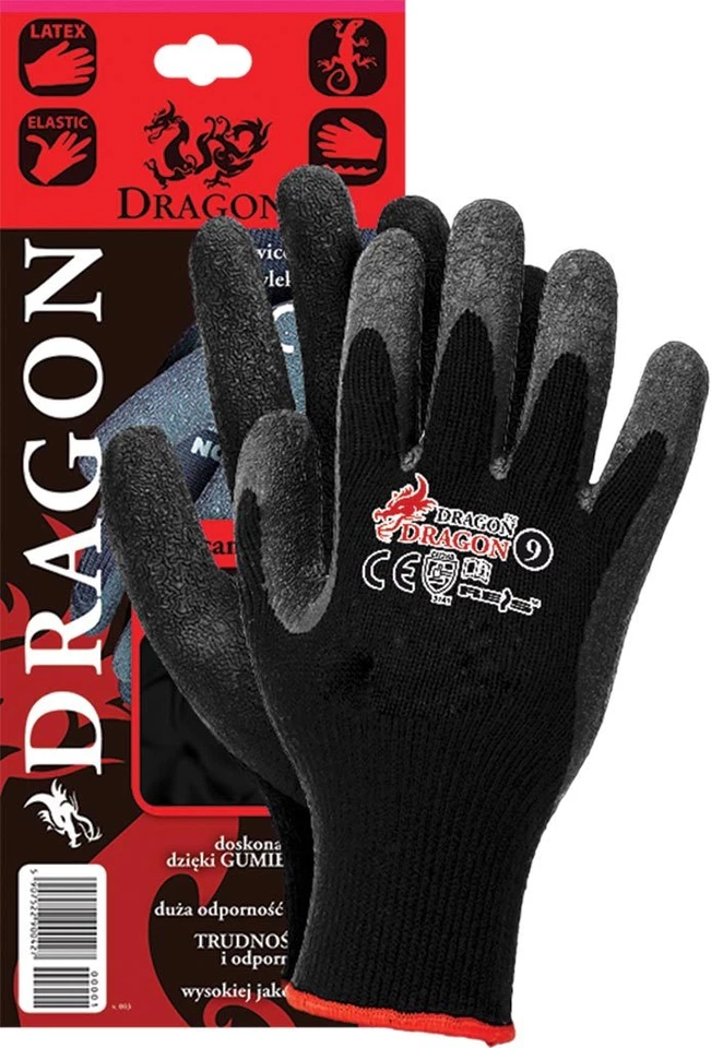 REIS 12 Paar Arbeitshandschuhe Latex Strickbund Handschuhe Montagehandschuhe DRAGON