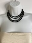 Victorian French Jet Mourning Necklace 4 X Strand Choker Carved Beads Antique