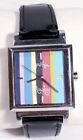 Cynthia Rowley Watch Cr442 Multicolor Face Black Leather Band Silver Steel Case