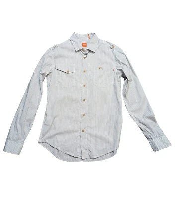 Designer Clothing | Mens Vintage Hugo Boss White and Grey Striped Shirt Size S - Image 1 of 4