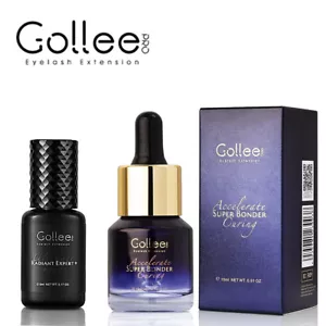 Gollee Lash Glue 5ml + Lash Bonder 15ml 0.5s Super Fast Dry 7 Weeks Long Lasting - Picture 1 of 12