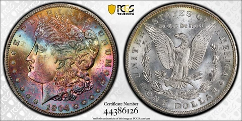 1904-O Morgan Dollar PCGS MS65 Lustrous Vibrant Rainbow Toned W/Video Cover