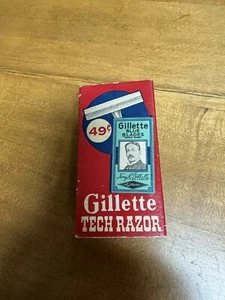 ANTIQUE GILLETTE TECH RAZOR IN ORIGINAL BOX BLUE BLADES - Picture 1 of 11