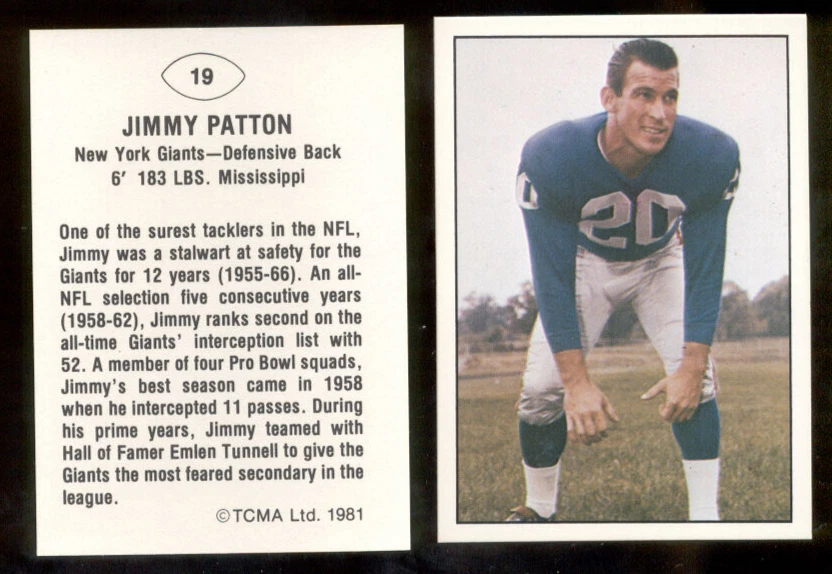 1981 TCMA JIMMY PATTON New York Giants Card Mint - Image 1 of 1