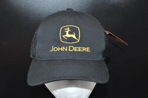 NWT John Deere Hat Strap Back Trucker Mesh Baseball Cap Black Yellow - Picture 1 of 5
