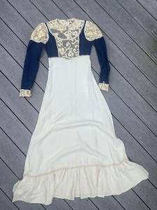 Vintage 60s Gunne Sax Prarie Hippie Boho Dress Corduroy Lace Black Label - Picture 1 of 13