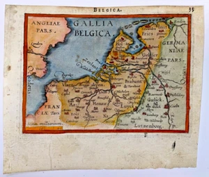 BELGIUM 1595 ABRAHAM ORTELIUS/ P GALLE ANTIQUE MINIATURE MAP 16TH CENTURY - Picture 1 of 3
