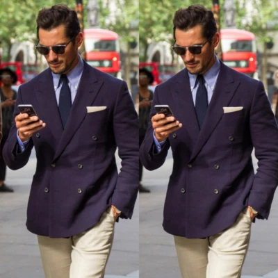 Trajes morados para hombre boda novio doble pecho pico solapa esmoquin blazers Foto 1 de 4