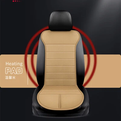 Car Heated Seat Cover With Temperature Control 12V Beige Leather Heated Cushion - Image 1 of 4