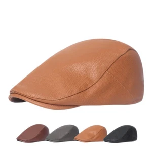 Casqueta de cuero sintético de color liso para hombre camionero conductor hiedra sombrero pico gorra plana - Imagen 1 de 10