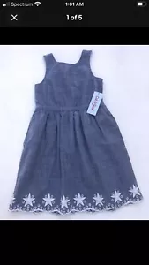 NWT CAT & JACK Dress Cotton Twist Back Embroidered Stars ⭐️ Blue Girl’s Sz 8 - Picture 1 of 7