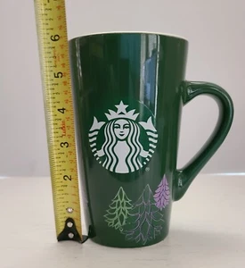 Starbucks Tall Green Christmas 2020 Coffee Mug Cup Holiday Pine Trees 16 oz - Picture 1 of 7
