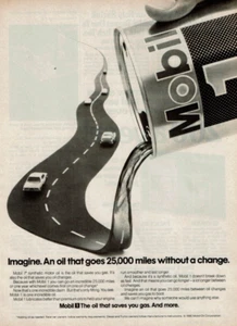 1980 Vintage Print Ad Mobil 1 Imagine an oil 25.000 miles can pouring road - Bild 1 von 2