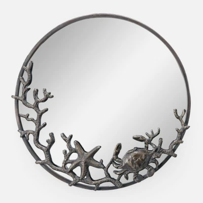 Espejo estrella de mar coral y cangrejo redondo costa playa náutica ~ SPI Home 51058 Foto 1 de 3