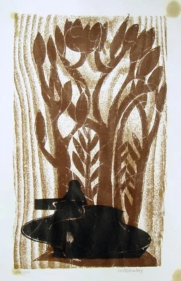 HAP Grieshaber 1909 Rot / Holzschnitt, handsigniert / Panzer und Herbizide /1971 - Bild 1 von 4