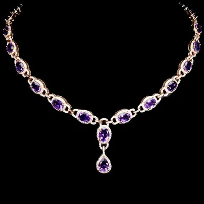 925 Argento Sterling Collana Ovale Ametista 9x7mm Gemma Pietra Naturale Gioielli - Immagine 1 di 4